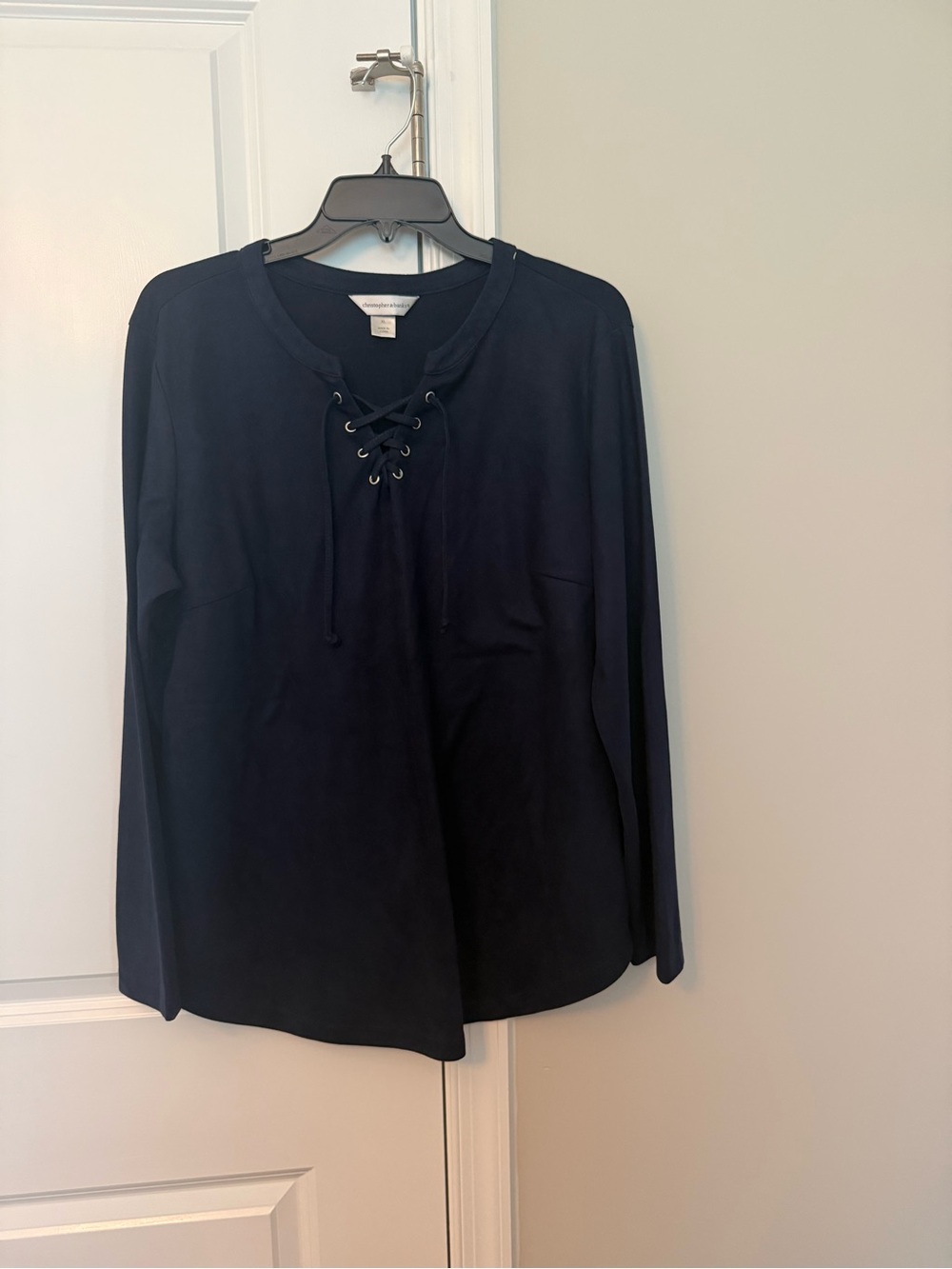 Christopher & Banks Navy Lace-Up Long Sleeve Top